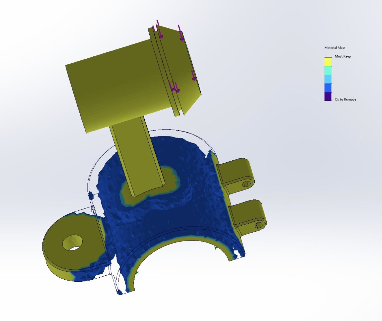 Topology optimization result showing low-stress removal regions